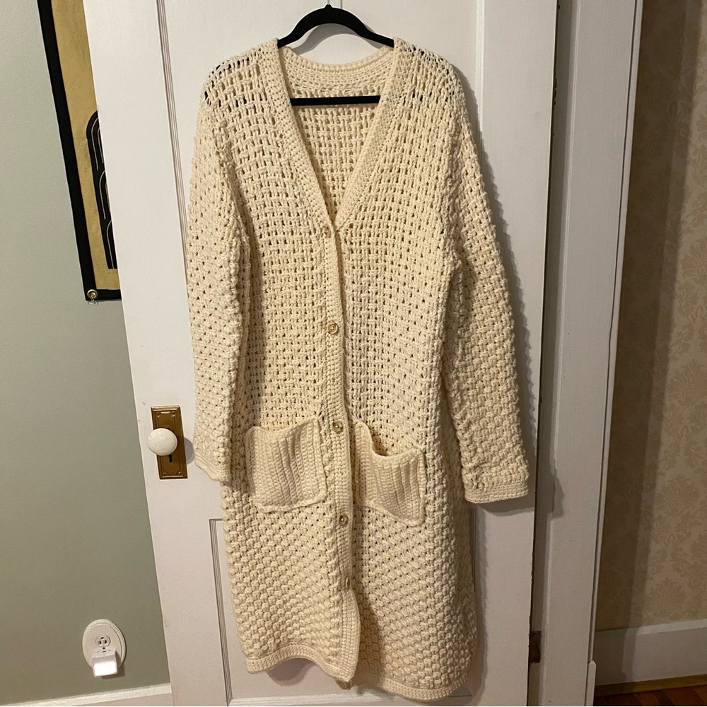Vintage Handmade Basket Knit Duster Cardigan Sweater